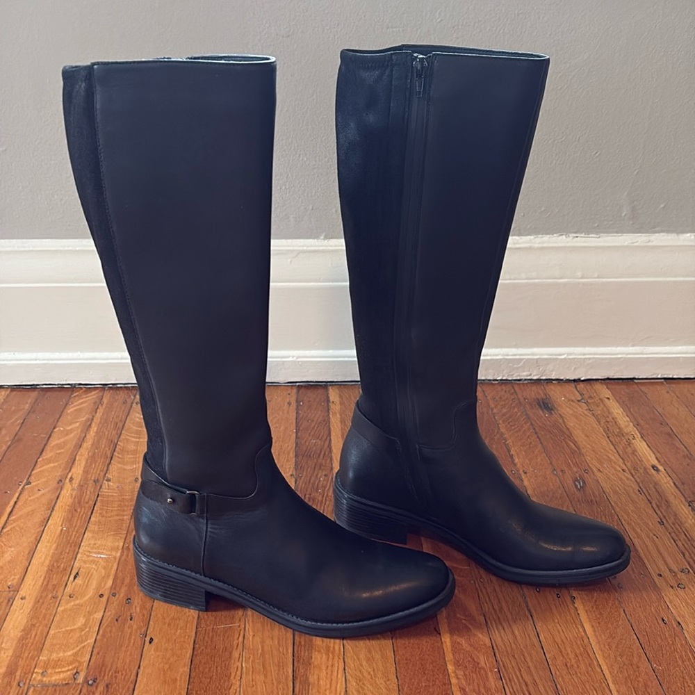 Vaneli black leather riding boots with zipper size 8